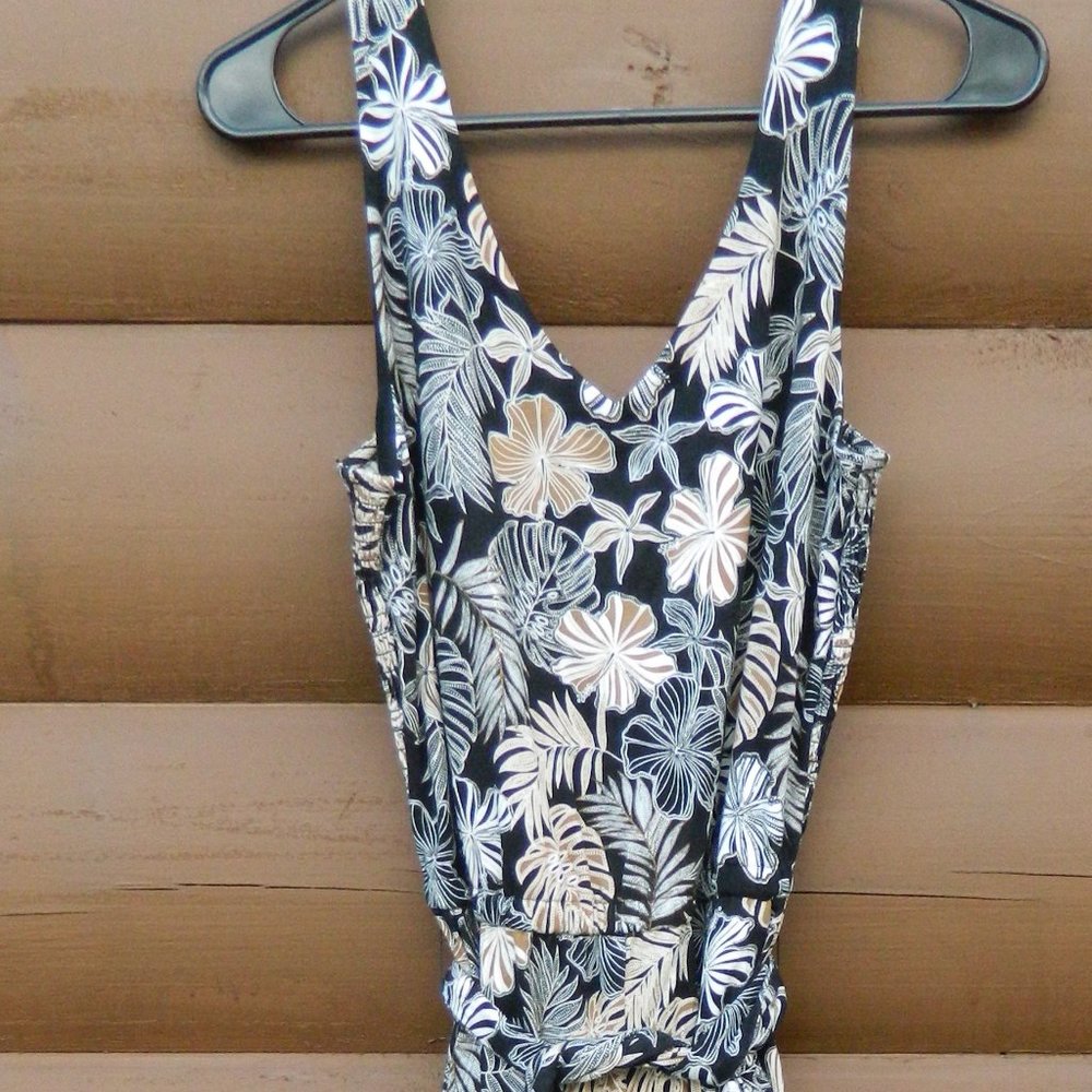 J JILL Wearever Collection one piece jumpsuit body suit black floral S pants top